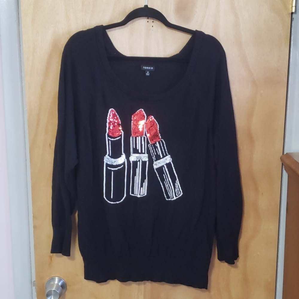 Black Sequined Lipstick Sweater